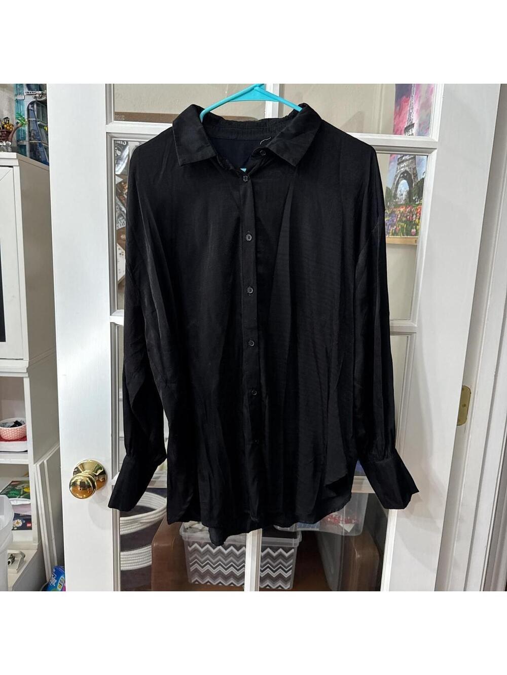 Black Long Sleeve Button Up Shirt, Officewear Formal Top, Size XXL
